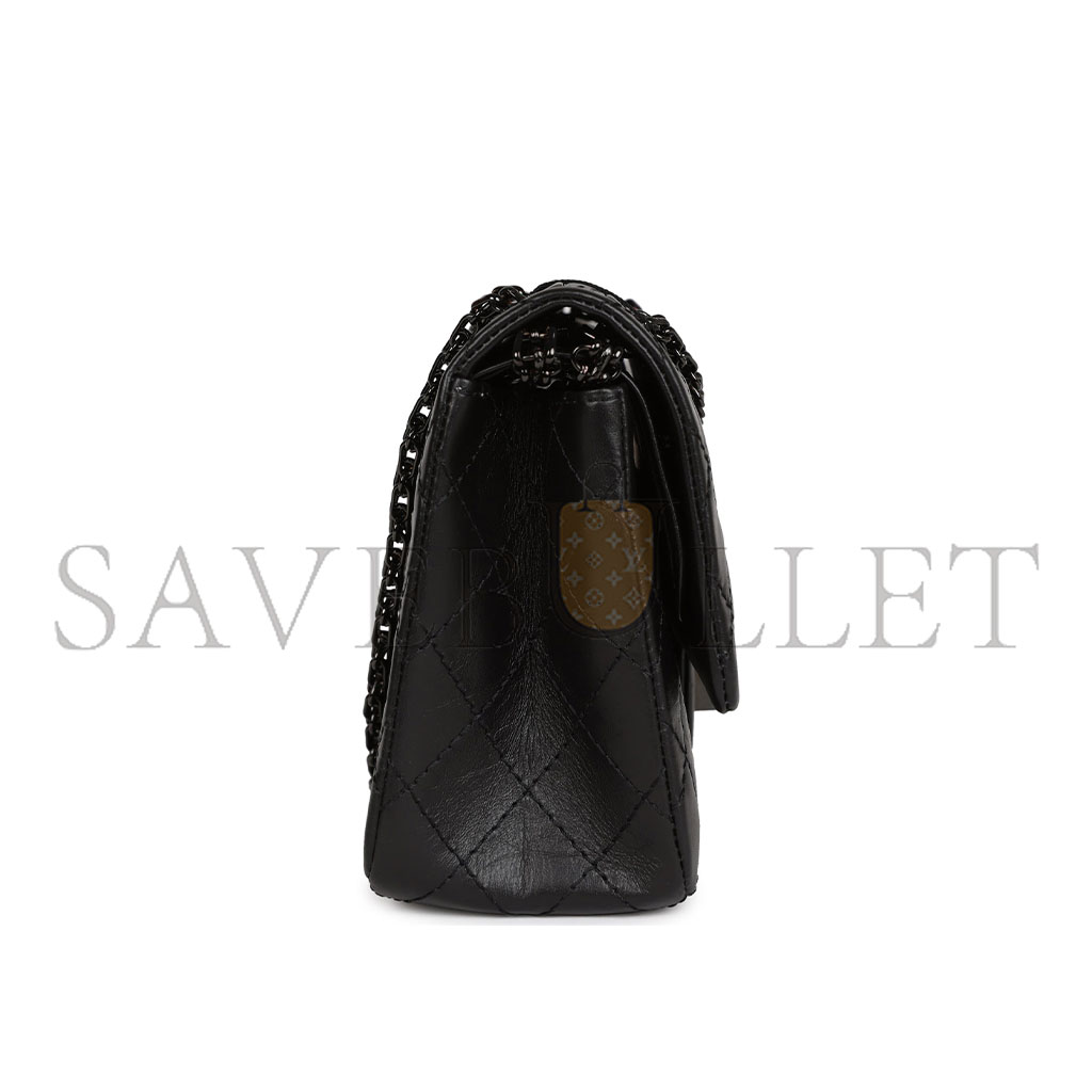 Ch*el master aged calfskin quilted 2.55 reissue flap so black a37587 (28*19.5*7.5cm)